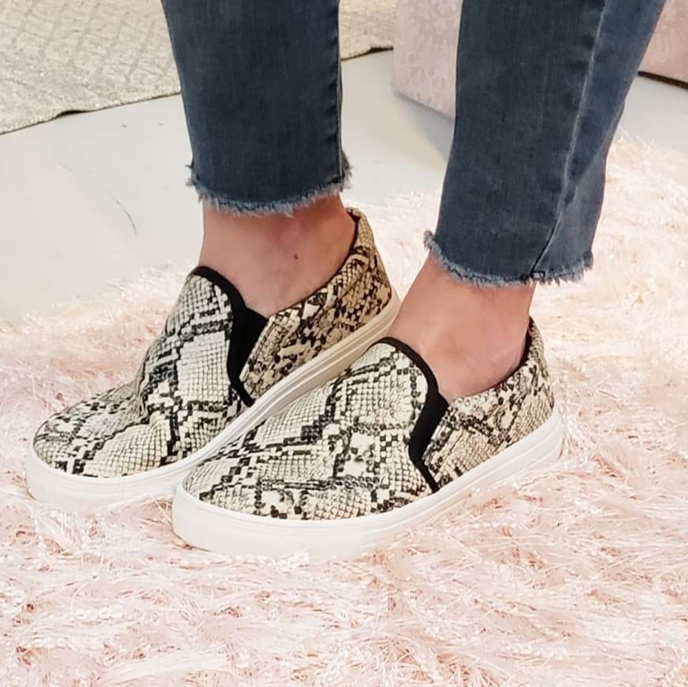 Snakeskin slip ons